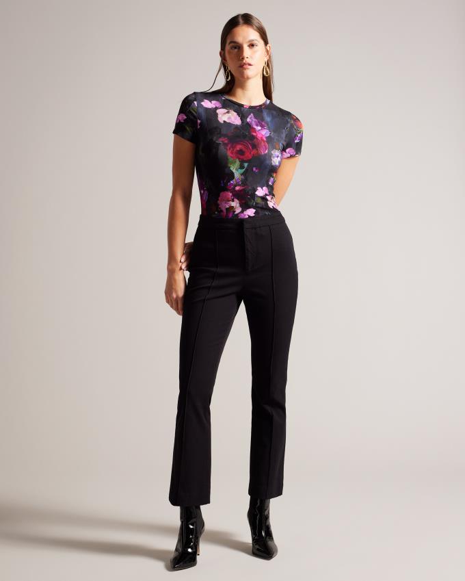 T-Shirt Ted Baker Painted Floral Print Fitted Noir Femme | TIO-56276963